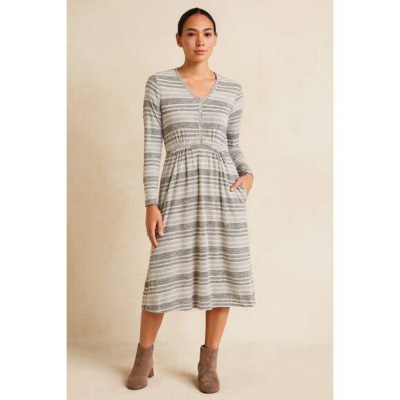 Vanilla Bay Gray Striped Long Sleeve Button Front Knit Dress Size M - Picture 1 of 8